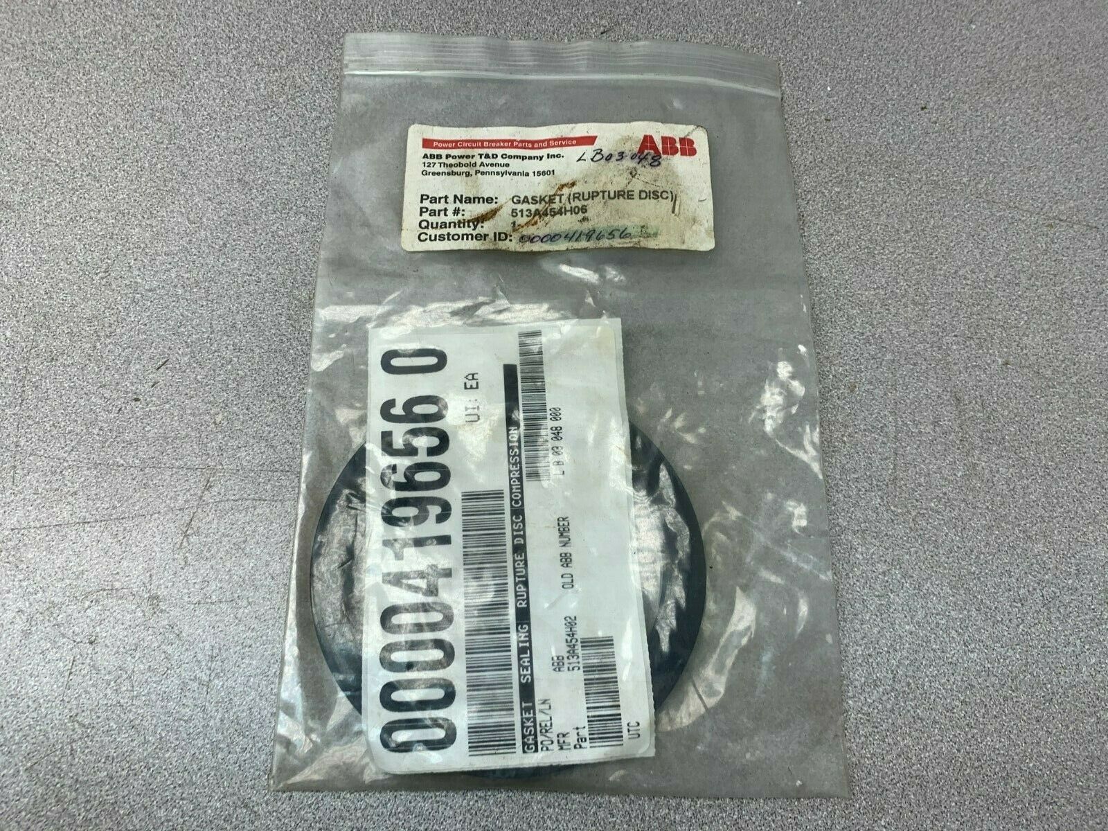 NEW NO BOX ABB GASKET 513A454H06