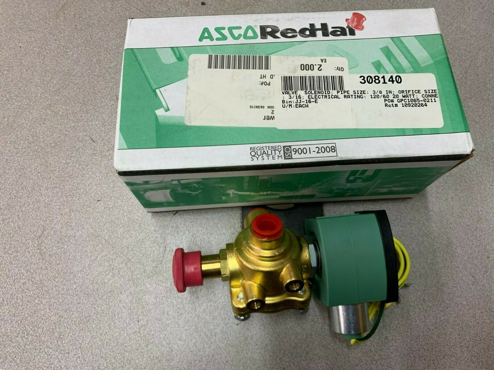 NEW IN BOX ASCO RED HAT 3/8" SOLENOID VALVE 101283-1