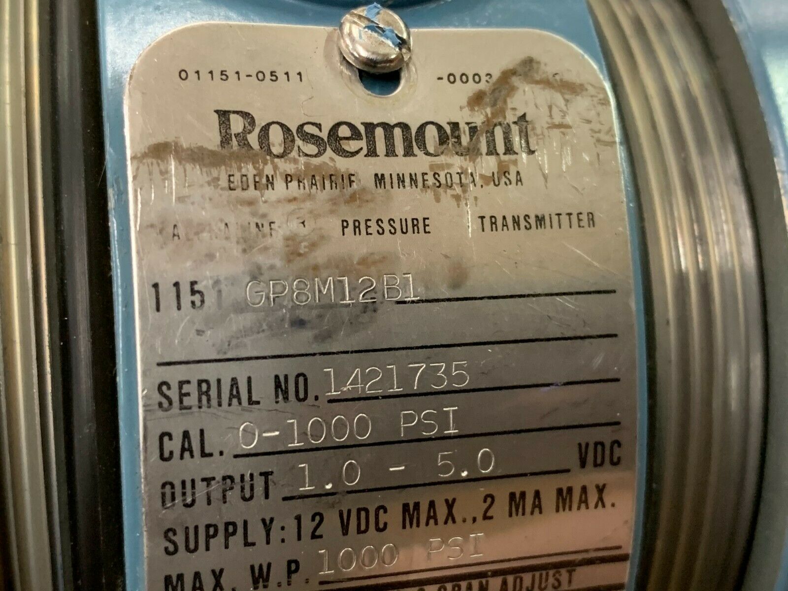 USED ROSEMOUNT PRESSURE TRANSMITTER 1151 GP8M12B1