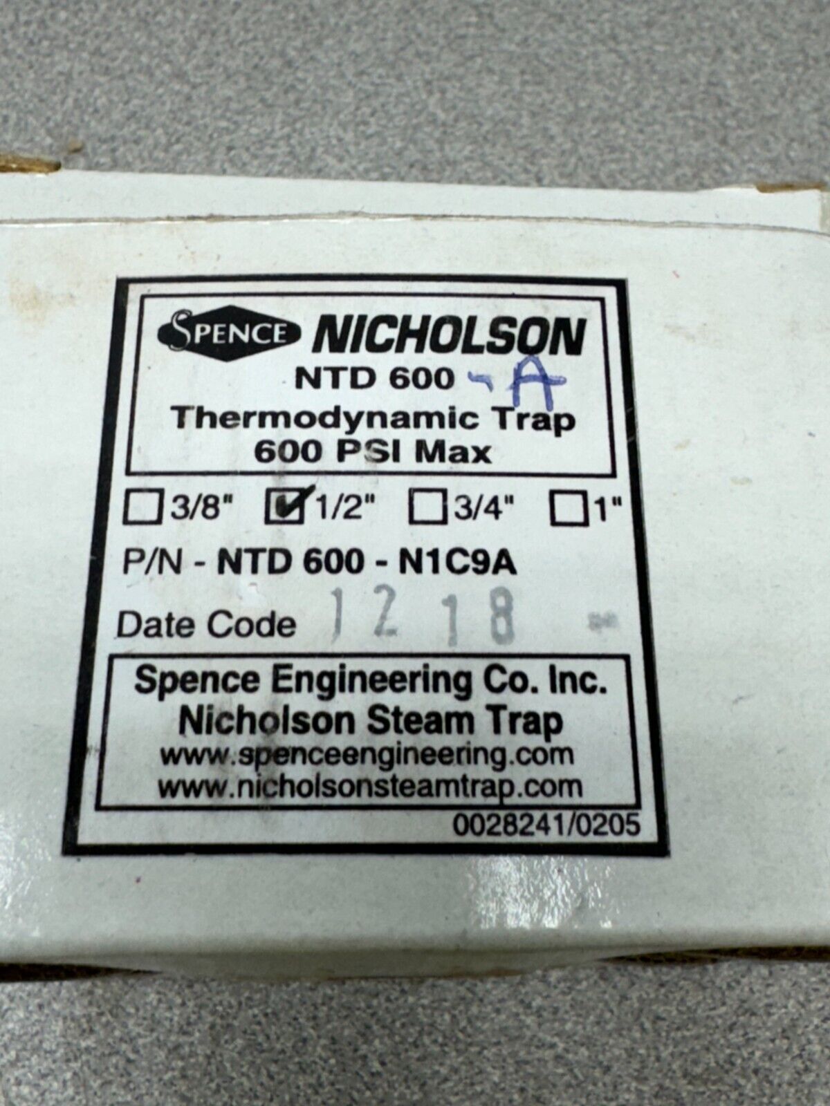 NEW IN BOX SPENCE NICHOLSON THERMODYNAMIC TRAP NTD 600-N1C9A 1/2"