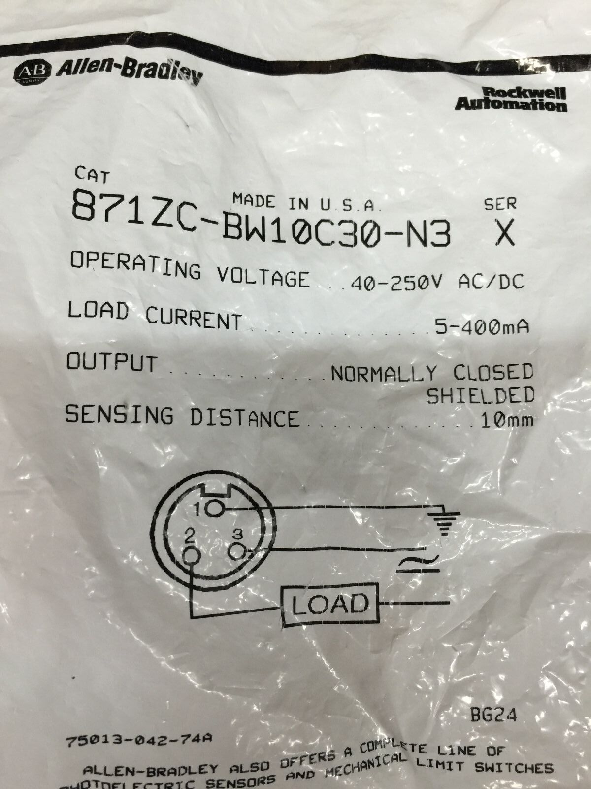 NEW IN PACKAGE ALLEN BRADLEY PROXIMITY SENSOR 871ZC-BW10C30-N3 SERIES X