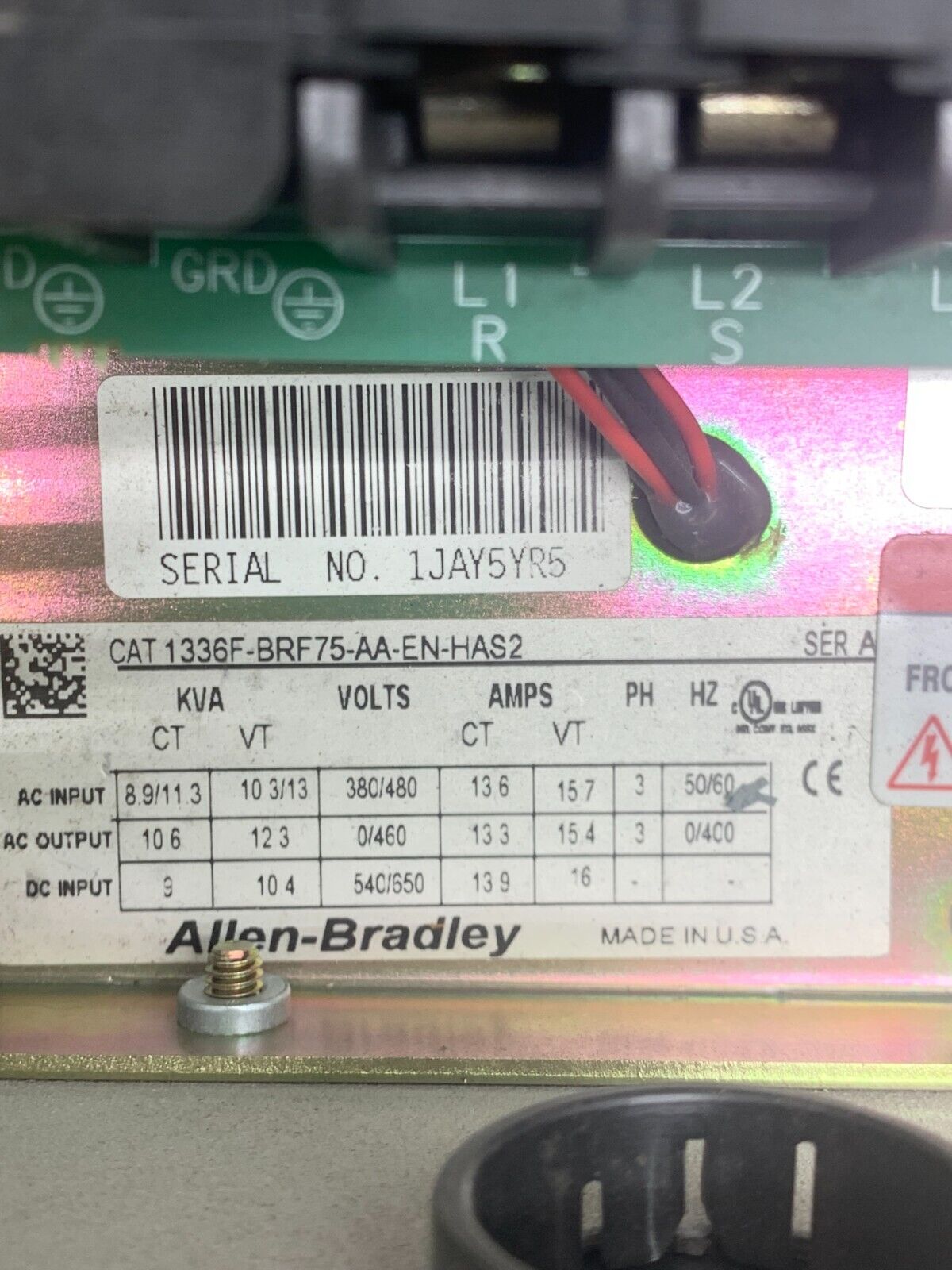 USED ALLEN-BRADLEY 7.5HP 1336 PLUS II DRIVE 1336F-BRF75-AA-EN-HAS2 SERIES A