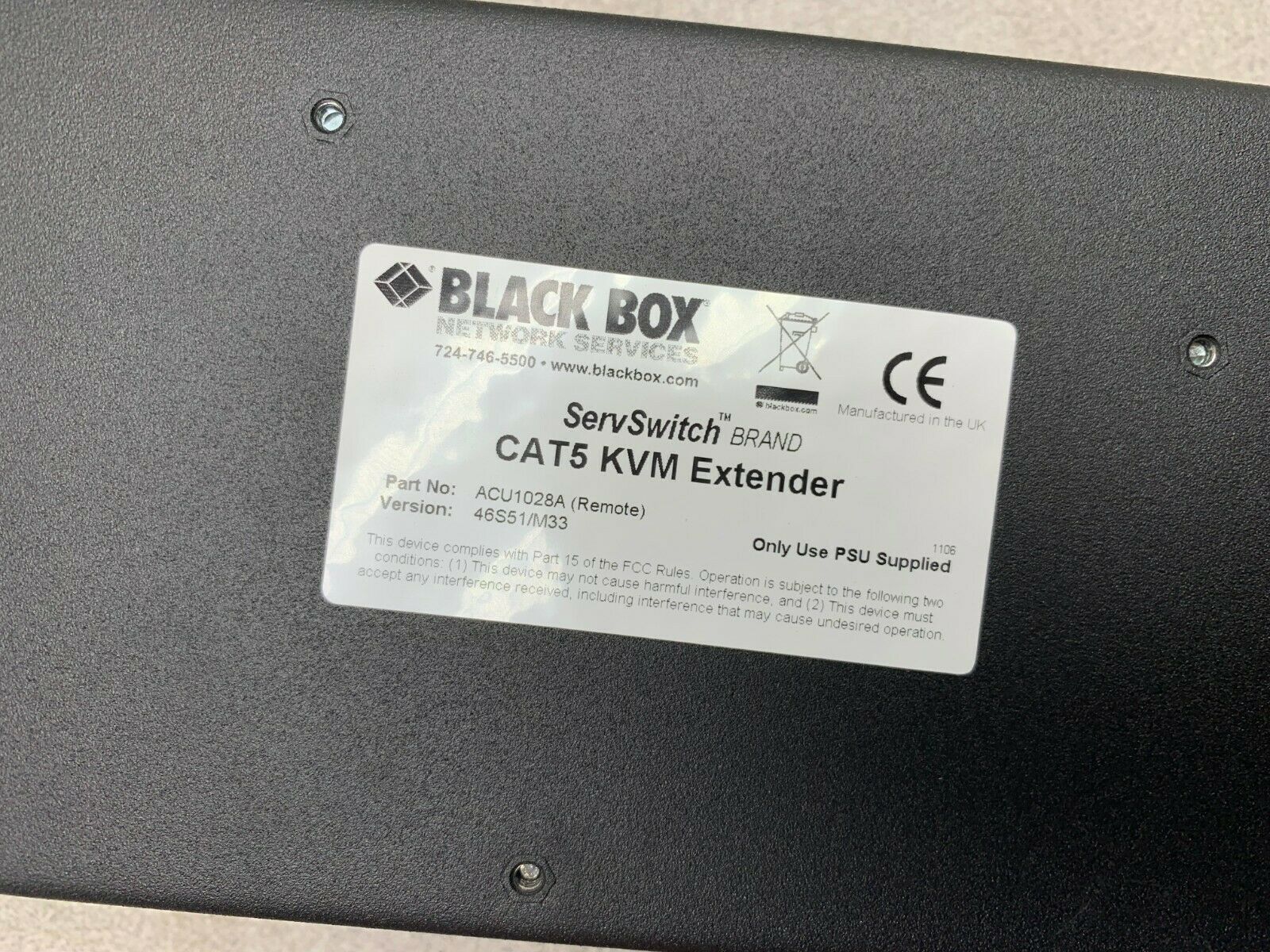 NEW IN BOX BLACK BOX SERVSWITCH CAT5 KVM EXTENDER ACU1028A