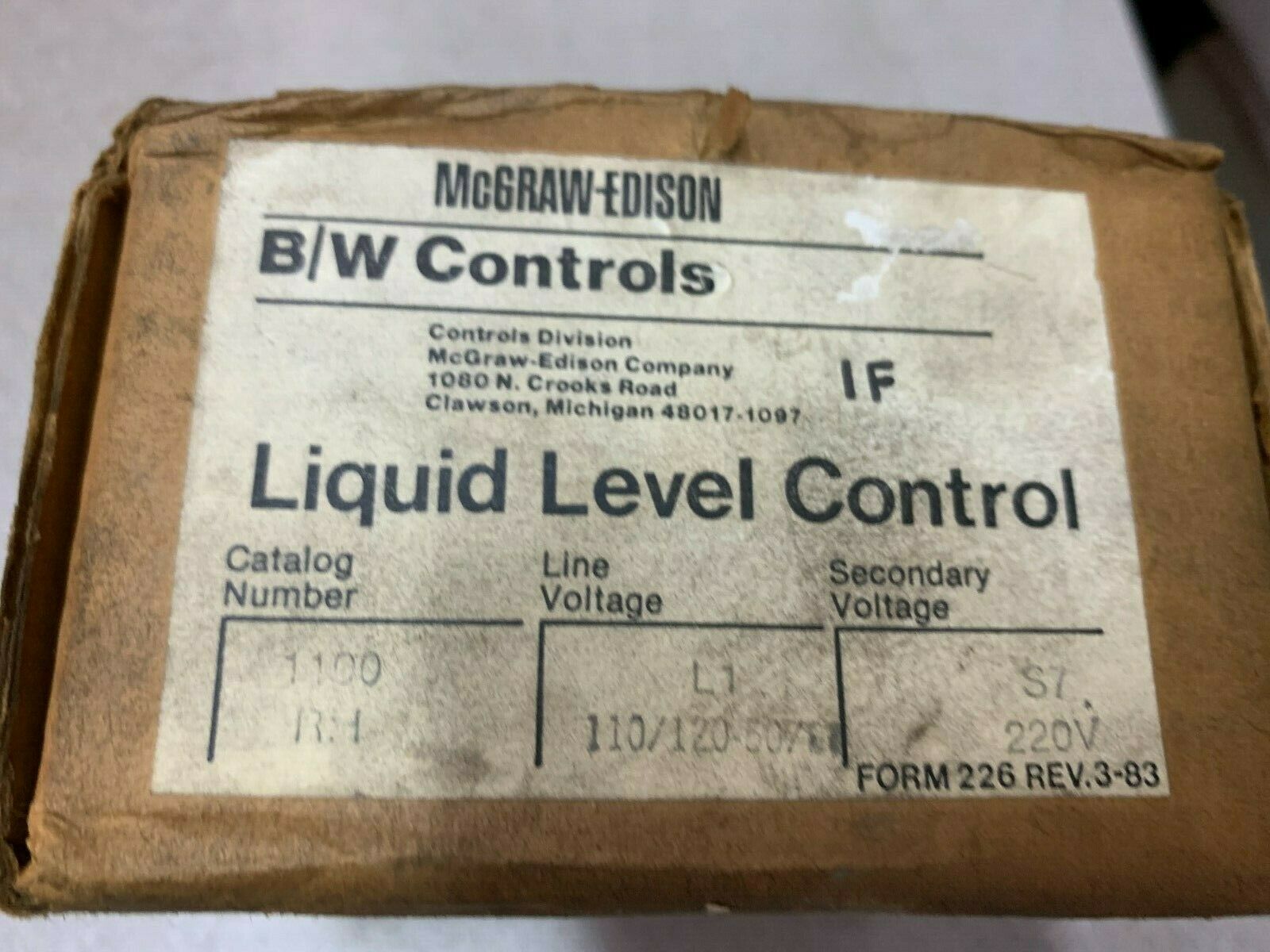 NEW IN BOX BW CONTROLS LIQUID LEVEL CONTROL RH 8409