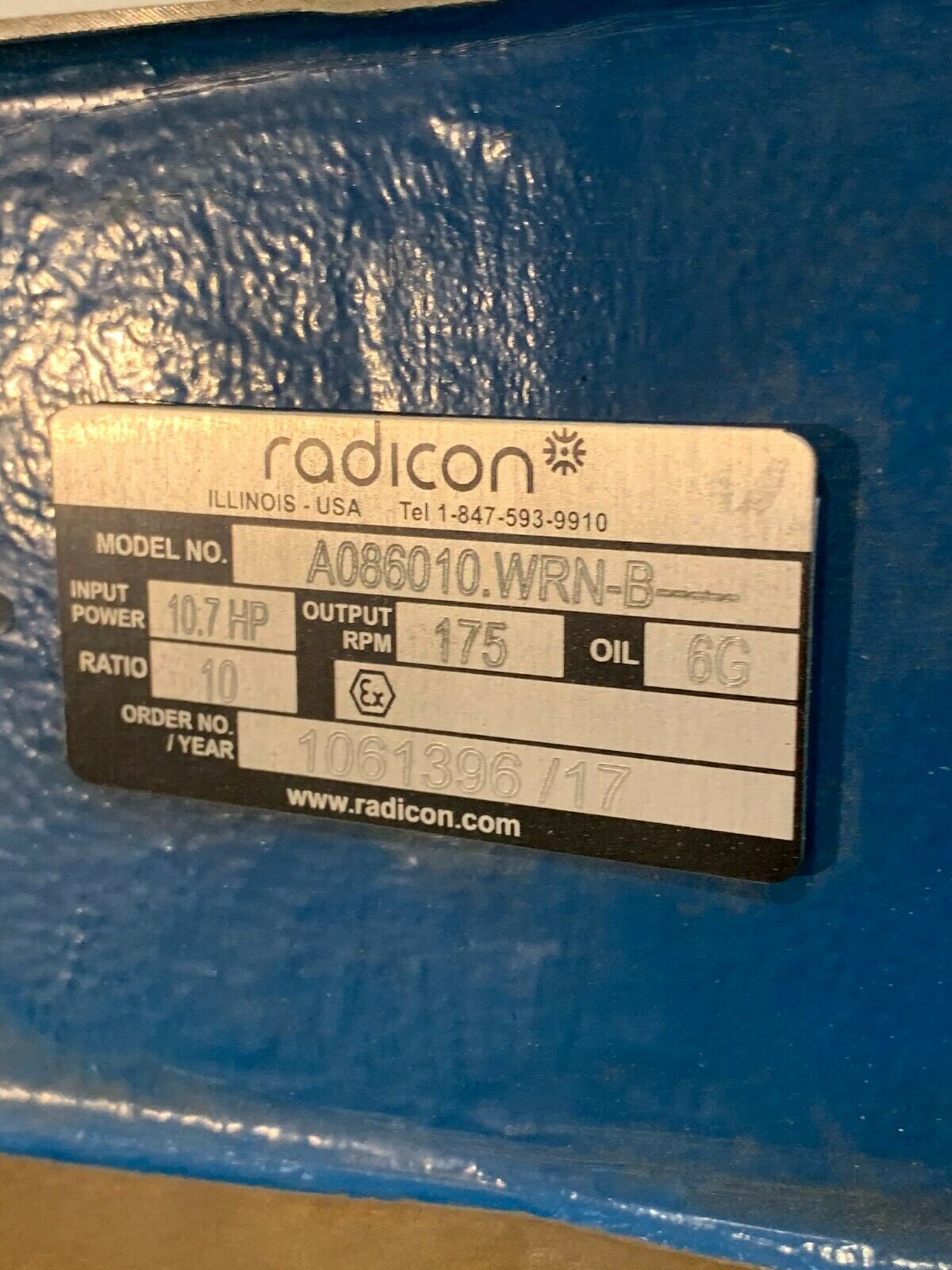 NEW RADICON A086010.RAS 10:1 RATIO GEAR REDUCER SPEED BOX A086010.WRN-B