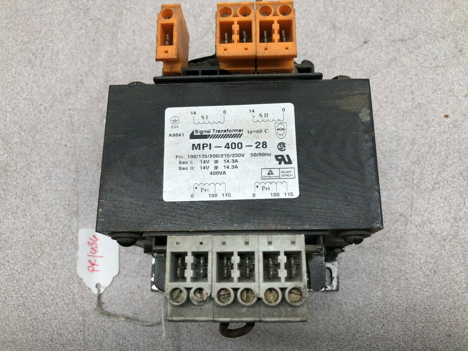 USED SIGNAL TRANSFORMER 400 VA 100-230 VAC PRI 14 VAC SEC MPI-400-28