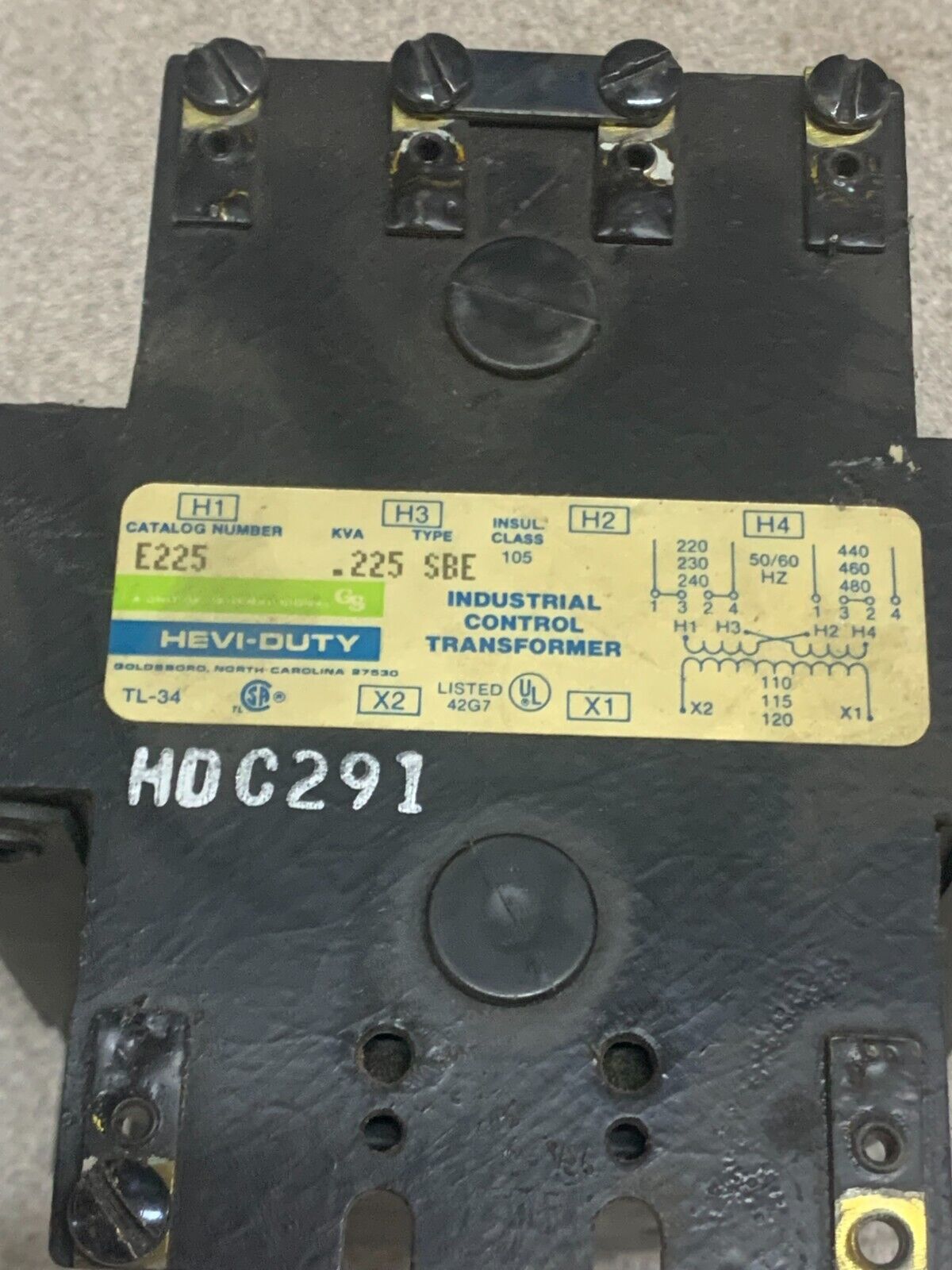 USED SOLA HEVI-DUTY .225 SBE INDUSTRIAL CONTROL TRANSFORMER E225