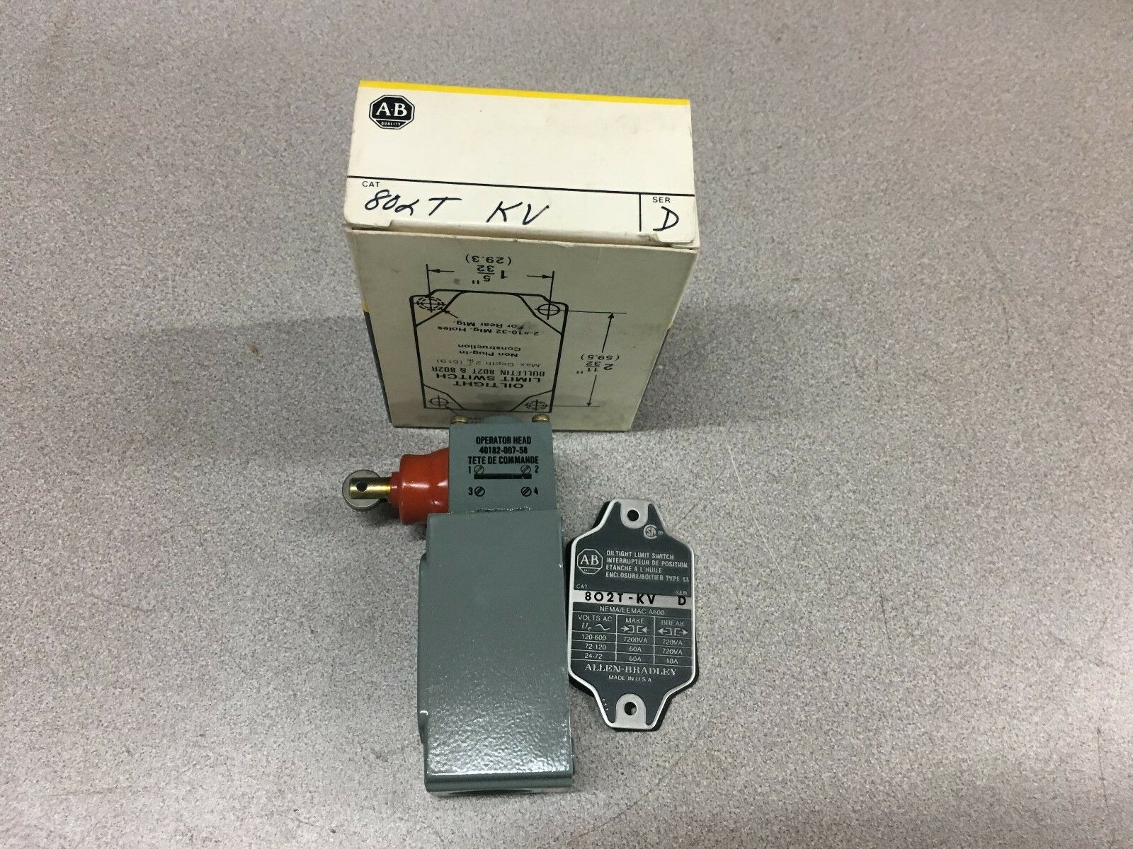 NEW IN BOX ALLEN BRADLEY LIMIT SWITCH 802T-KV SERIES D