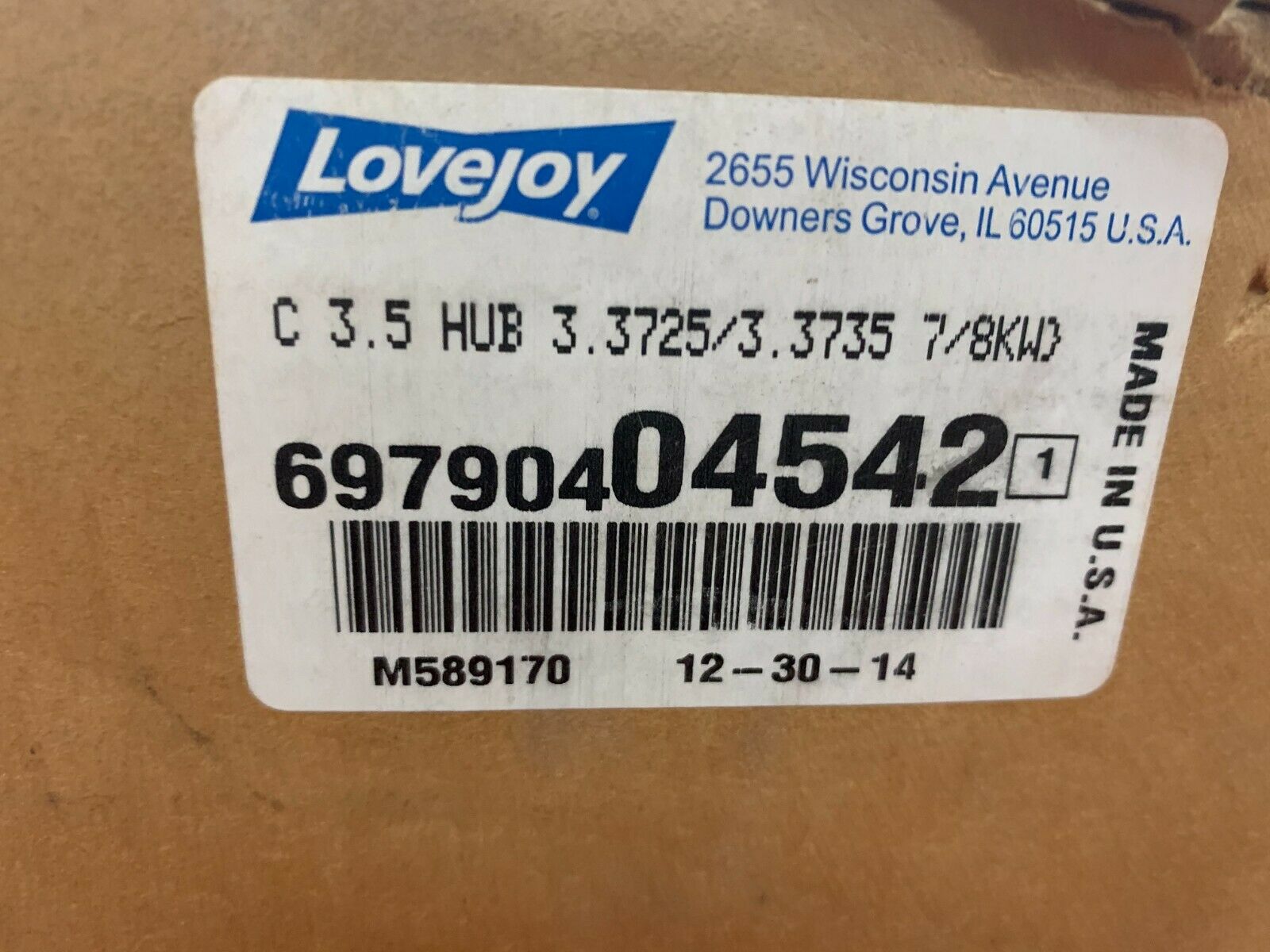 NEW IN BOX LOVEJOY C3.5 HUB 3.3725/3.3735 7/8KW HUB 697904 04542