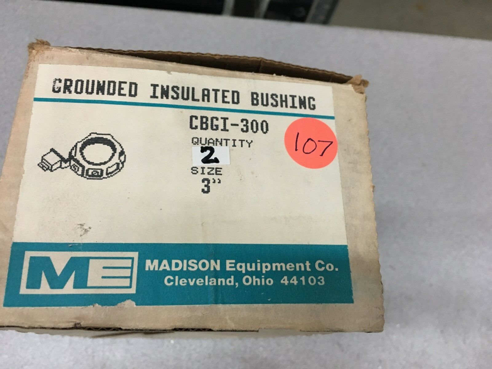 NEW BOX OF 2 MADISON EQUIPMENT 3" GROUNDED INSULATED BUSHINGS CBGI-300