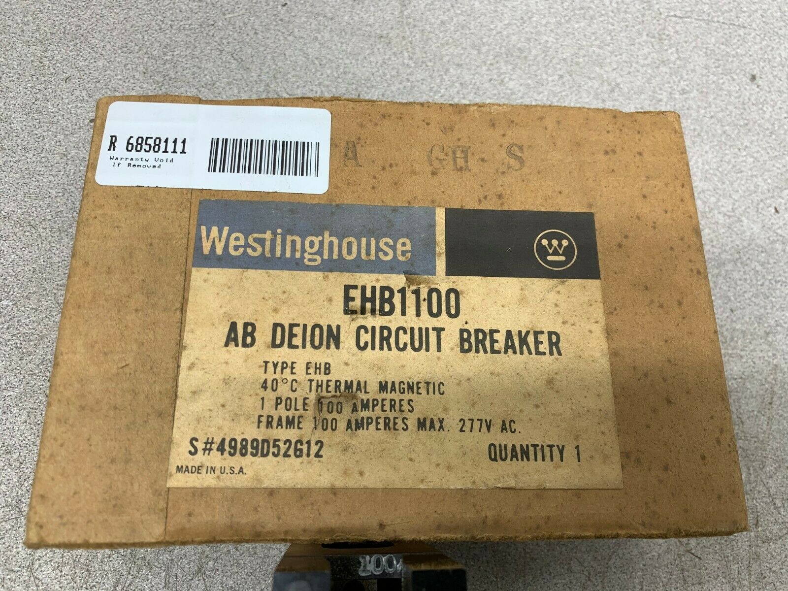 NEW IN BOX WESTINGHOUSE 1POLE 100AMP AB DEION CIRCUIT BREAKER EHB1100