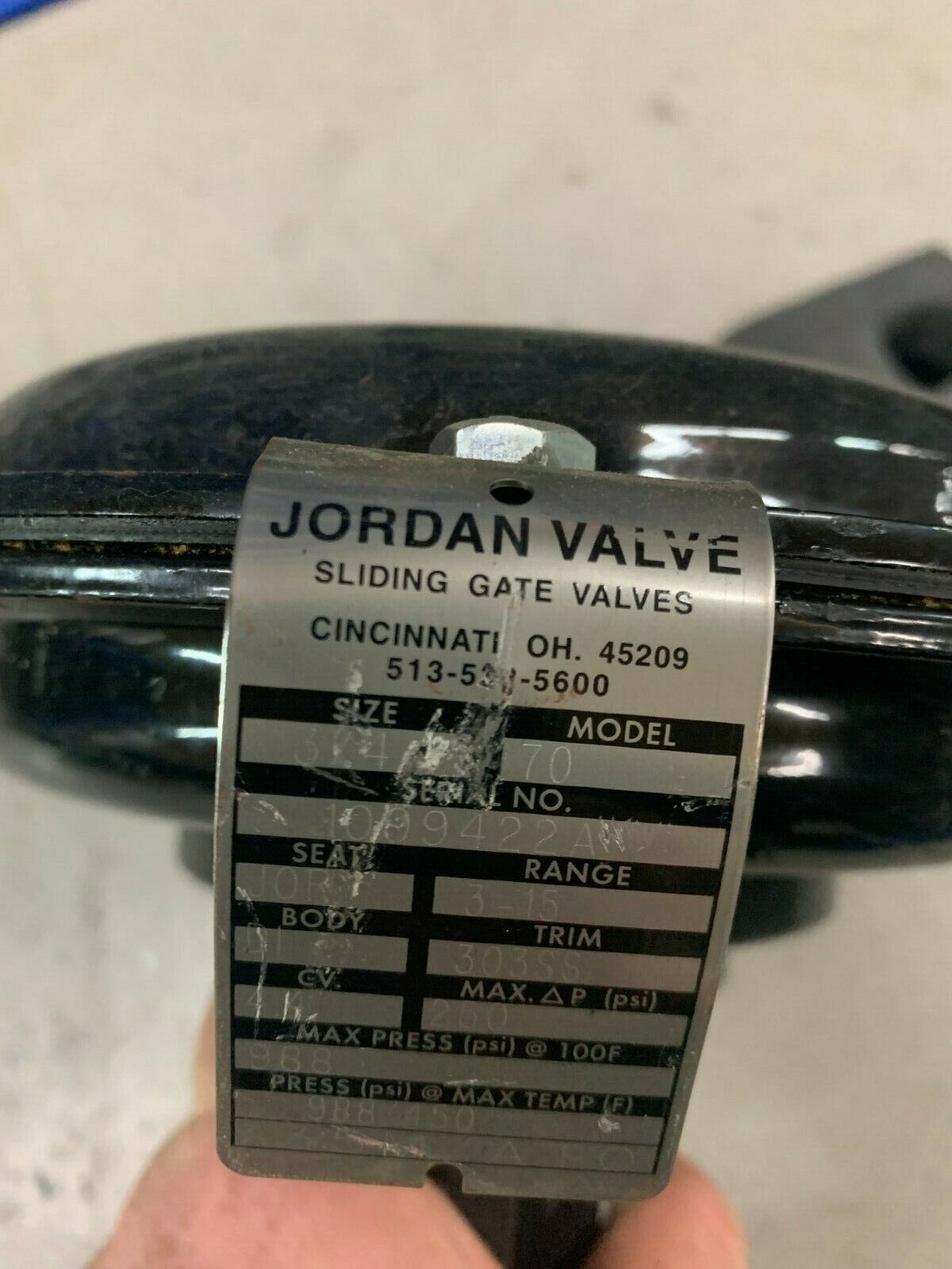 USED JORDAN 3/4" SLIDING GATE VALVE MODEL 70