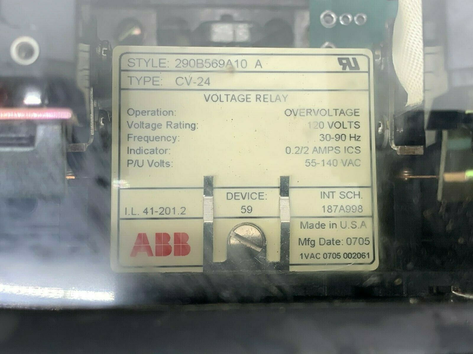 NEW NO BOX ABB TYPE CV-24 VOLTAGE RELAY 290B569A10 A