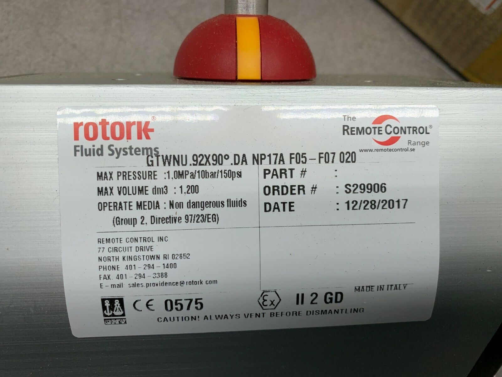 NEW IN BOX ROTORK NP17A F05-F07 020 PNEUMATIC ACTUATOR GTWNU.92X90