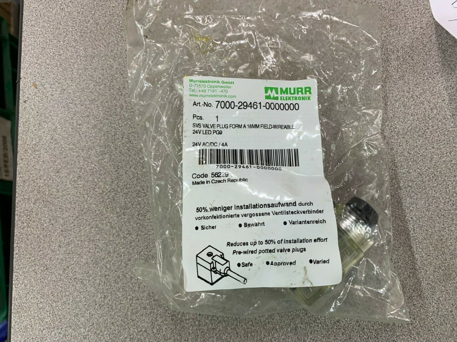 NEW IN BAG MURR VALVE PLUG 7000-29461-0000000