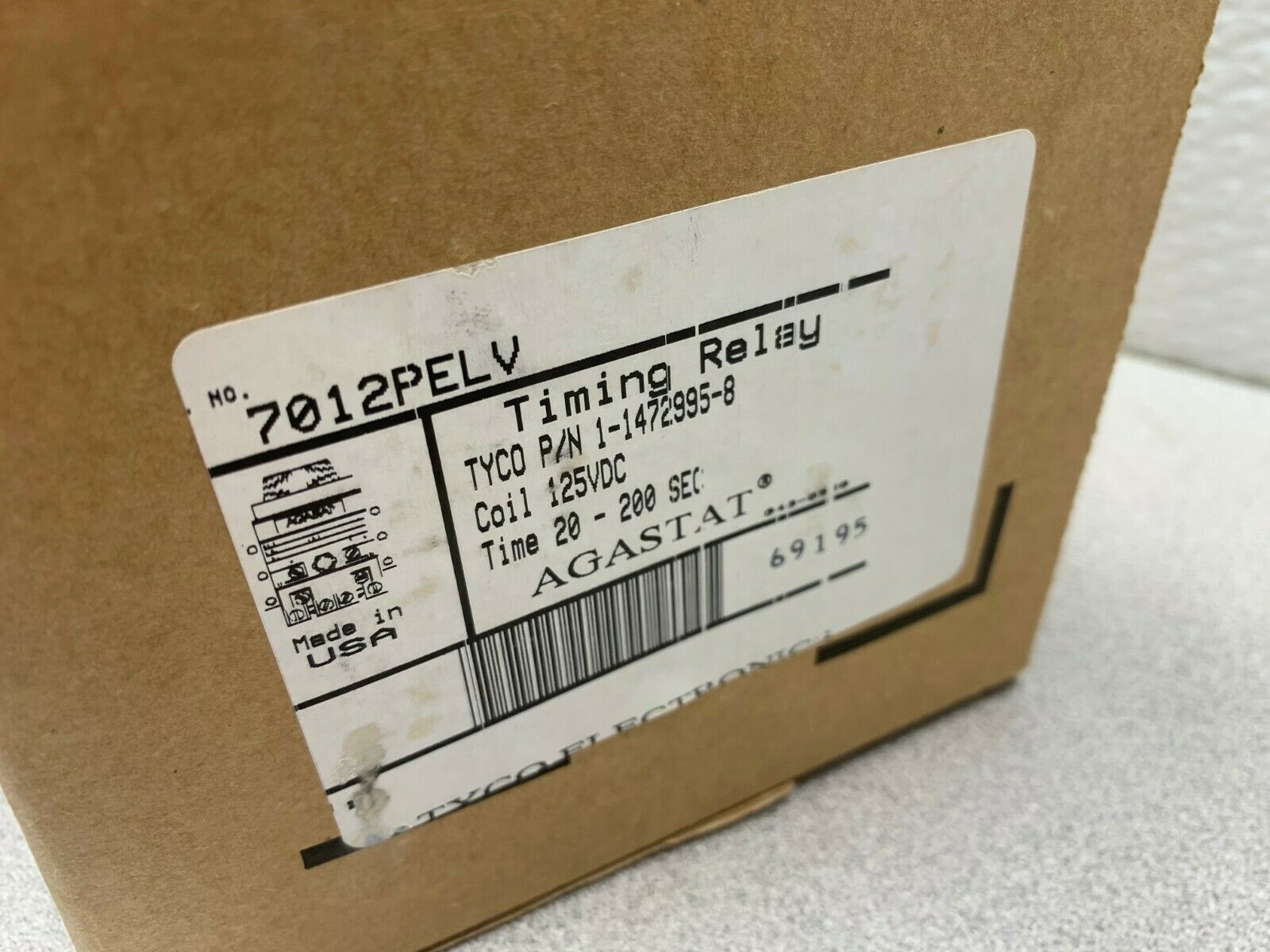 NEW IN BOX AGASTAT 125VDC. TIMER 20-200 SEC. TYCO TIMING RELAY 7012PELV