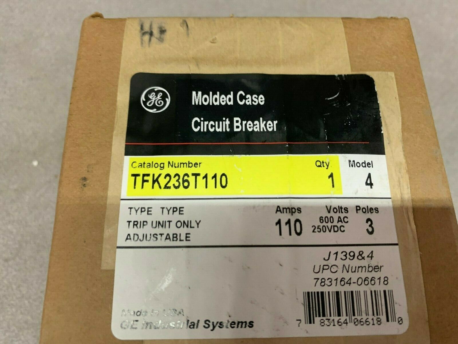 NEW IN BOX GENERAL ELECTRIC 110 AMP TRIP UNIT TFK236T110