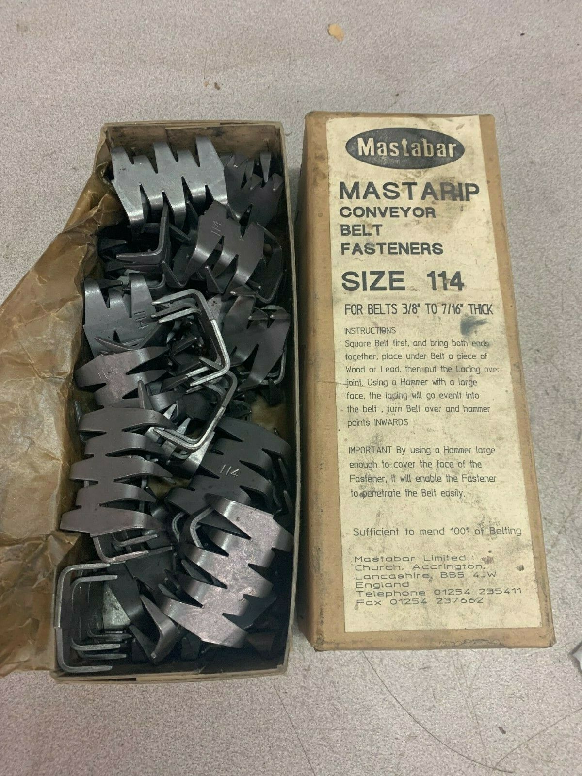 NEW BOX OF MASTABAR MASTARIP 3/8"-7/16" CONVEYOR BELT FASTENERS SIZE 114