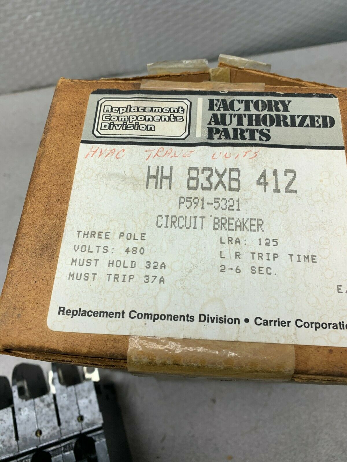 NEW IN BOX CARRIER HEINEMANN 3 POLE 32AMP 480V. CIRCUIT BREAKER HH 83XB 412