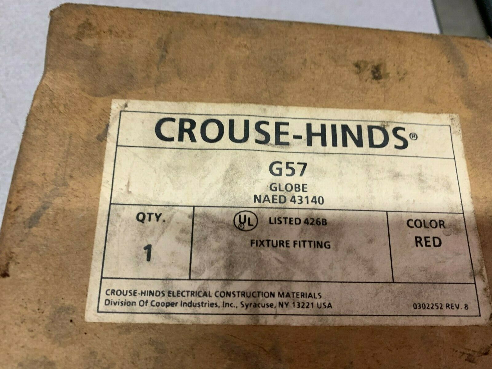 NEW IN BOX CROUSE-HINDS GLOBE G57