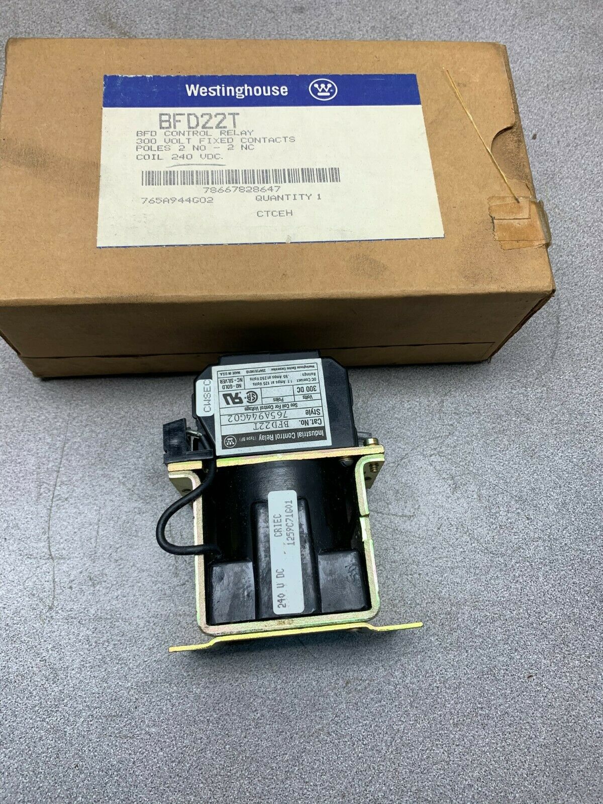 NEW IN BOX WESTINGHOUSE CONTROL RELAY BFD22T