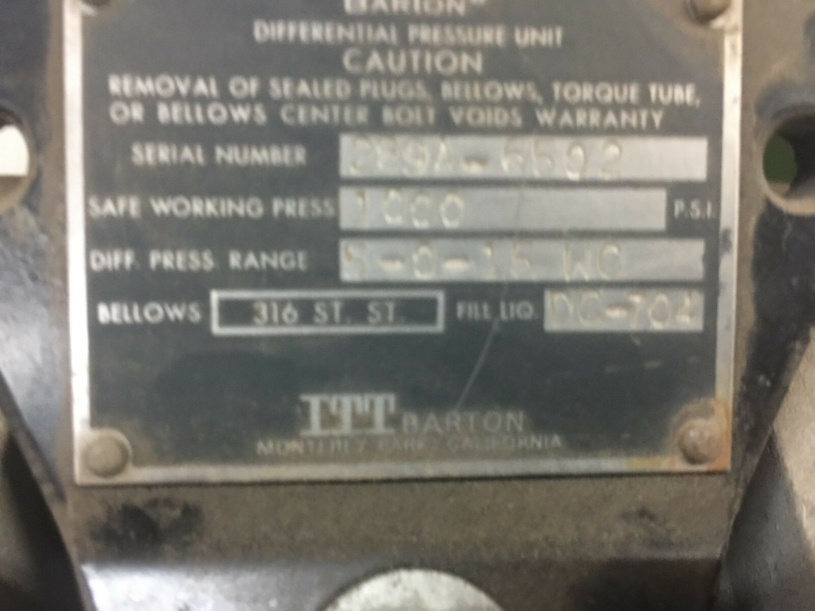 NEW ITT DIFFERENTIAL PRESSURE UNIT 5-0-15 WC