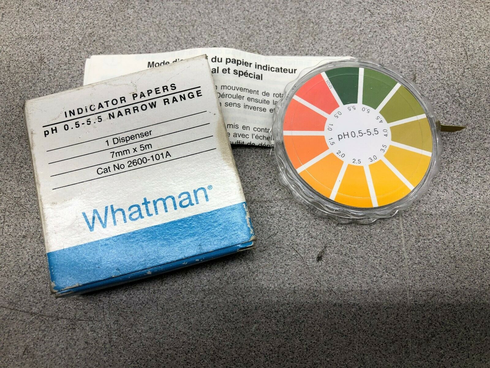 NEW IN BOX WHATMAN NARROW RANGE PH INDICATOR PAPER 7MMX 5M 0.5-5.5 RANGE 2600-10