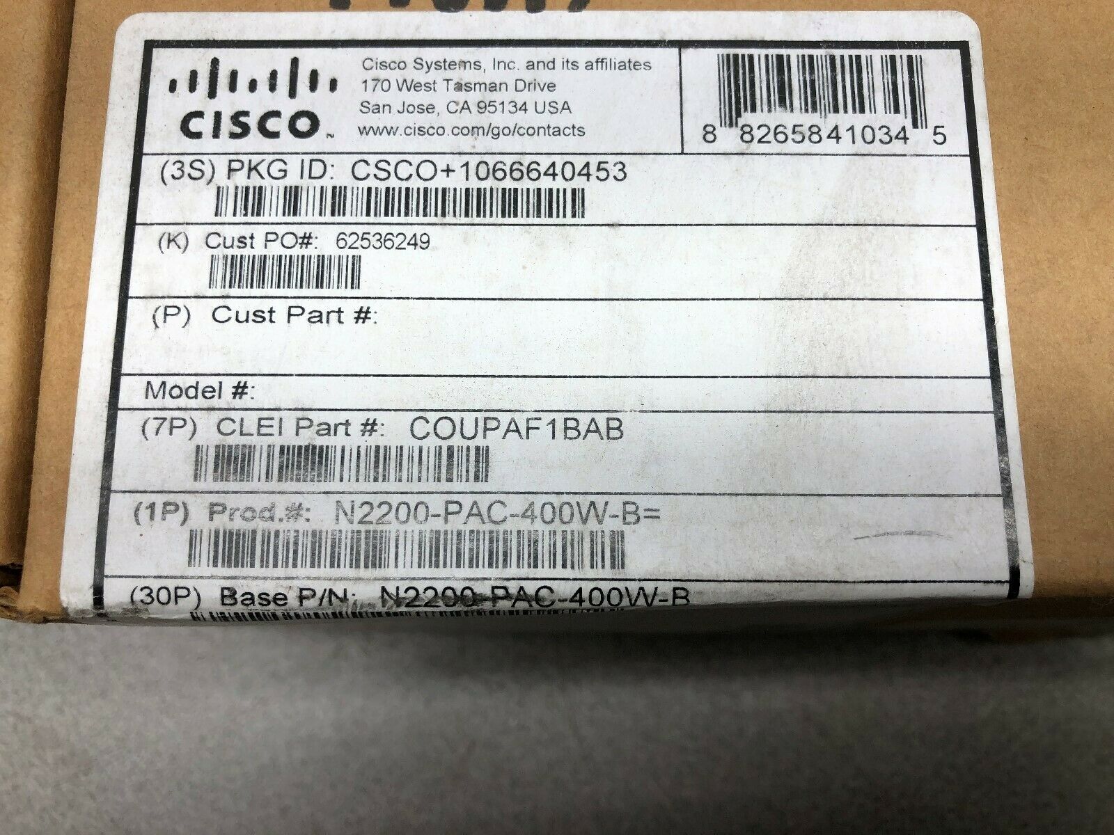 NEW IN BOX CISCO 400 WATT NETWORK SWITCHING POWER SUPPLY N2200-PAC-400W V04