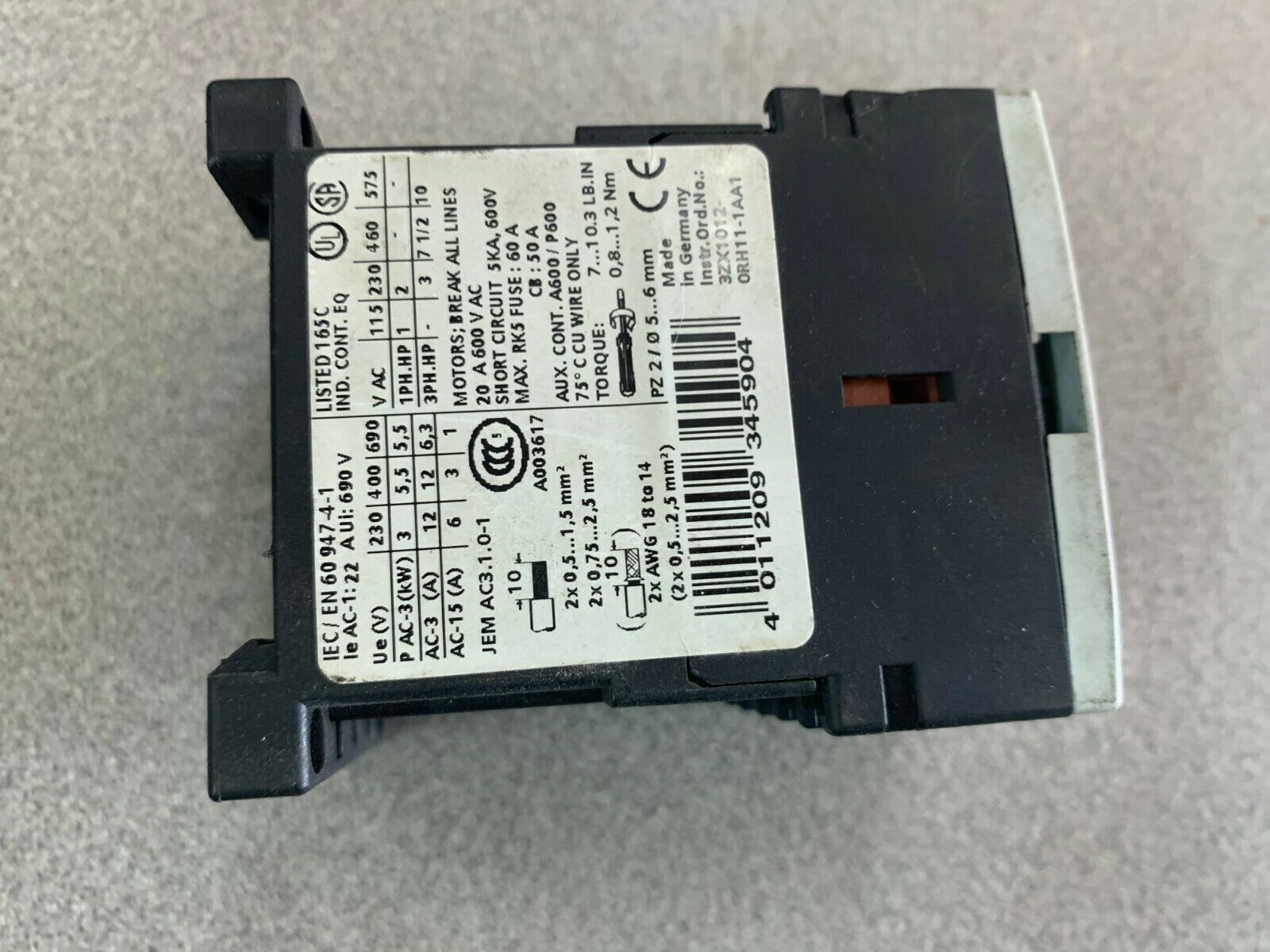 USED SIEMENS CONTACTOR 3RT1017-12AK61