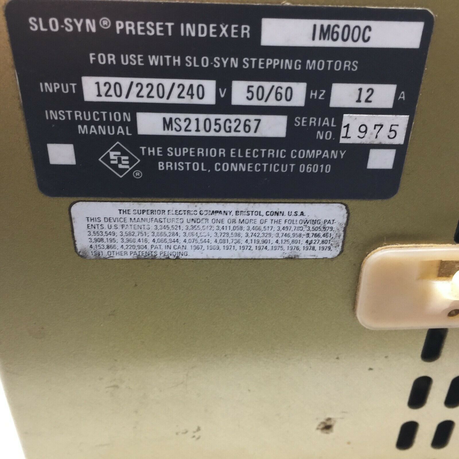 USED SLO-SYN 120/220/240VAC INPUT PRESET INDEXER IM600C