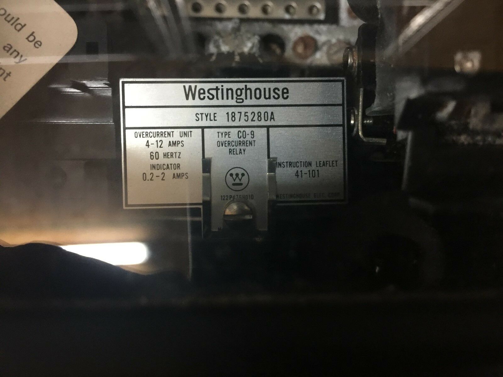 NEW NO BOX WESTINGHOUSE CO-9 OVERCURRENT RELAY 1875280A