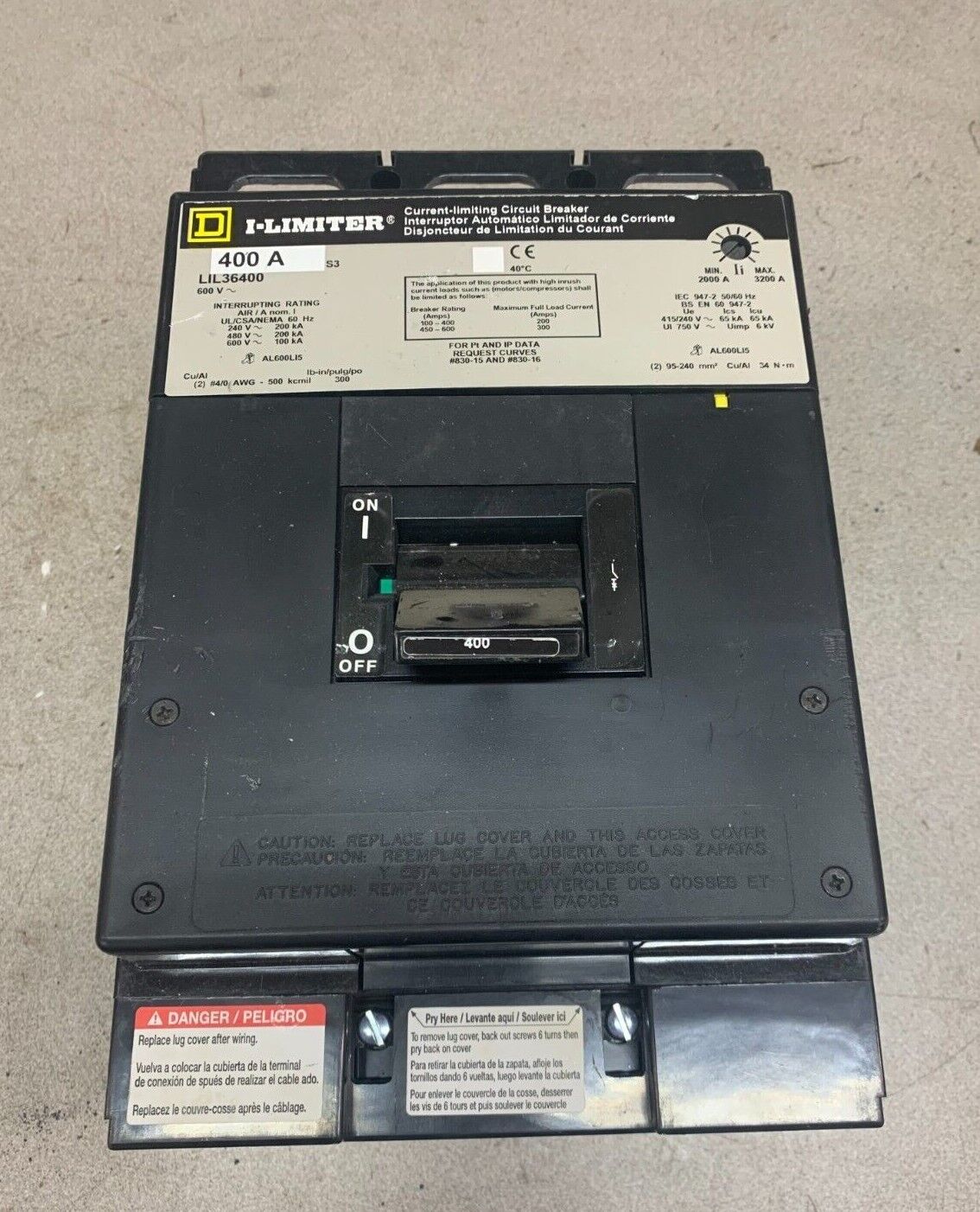 USED SQUARE D 400AMP I-LIMITER CURRENT-LIMITING CIRCUIT BREAKER LIL36400