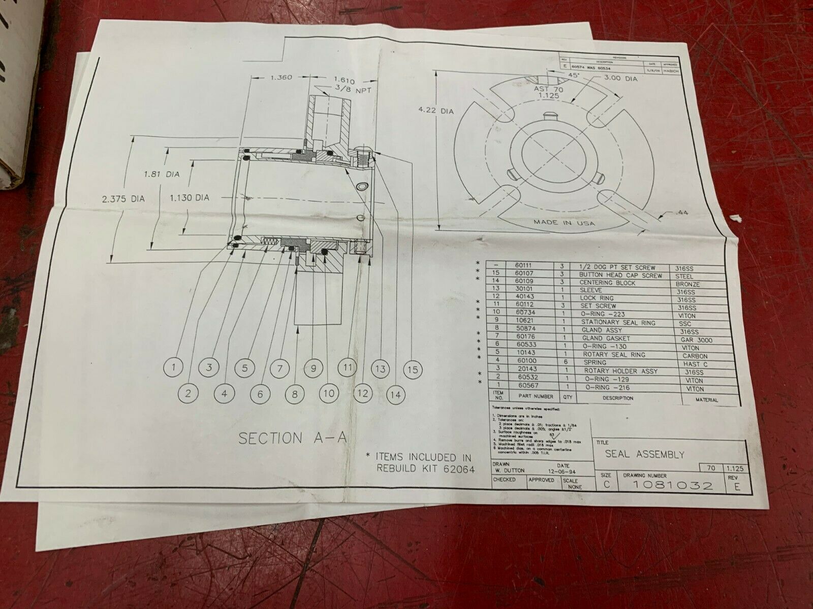 NEW AST 70 1.125 SINGLE CARTRIDGE MECHANICAL SEAL ASSEMBLY 1081032