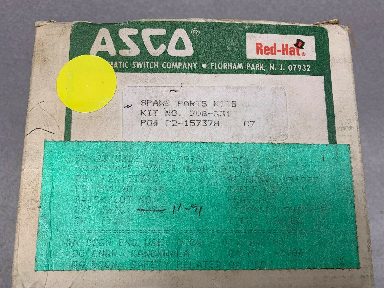 NEW IN BOX ASCO REPAIR KIT 208-331