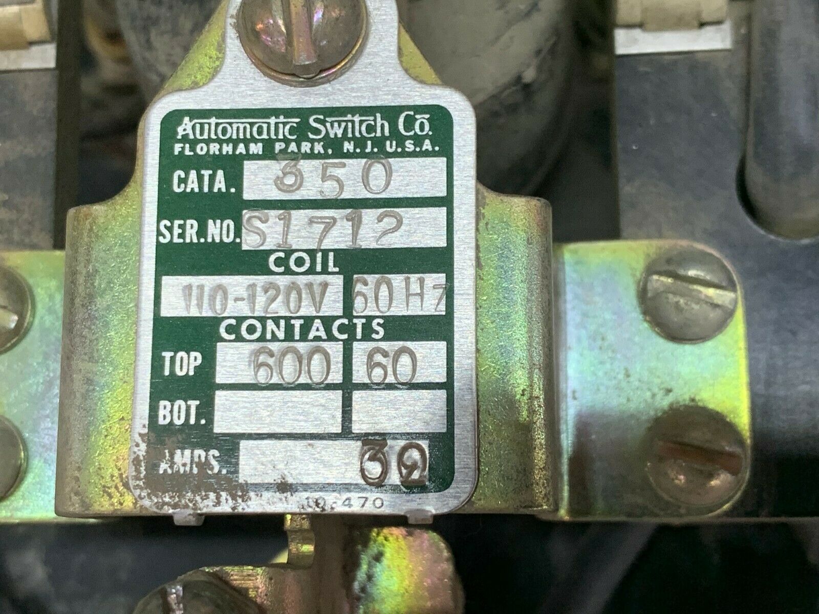 USED ASCO CONTACTOR 110-120V. COIL 350