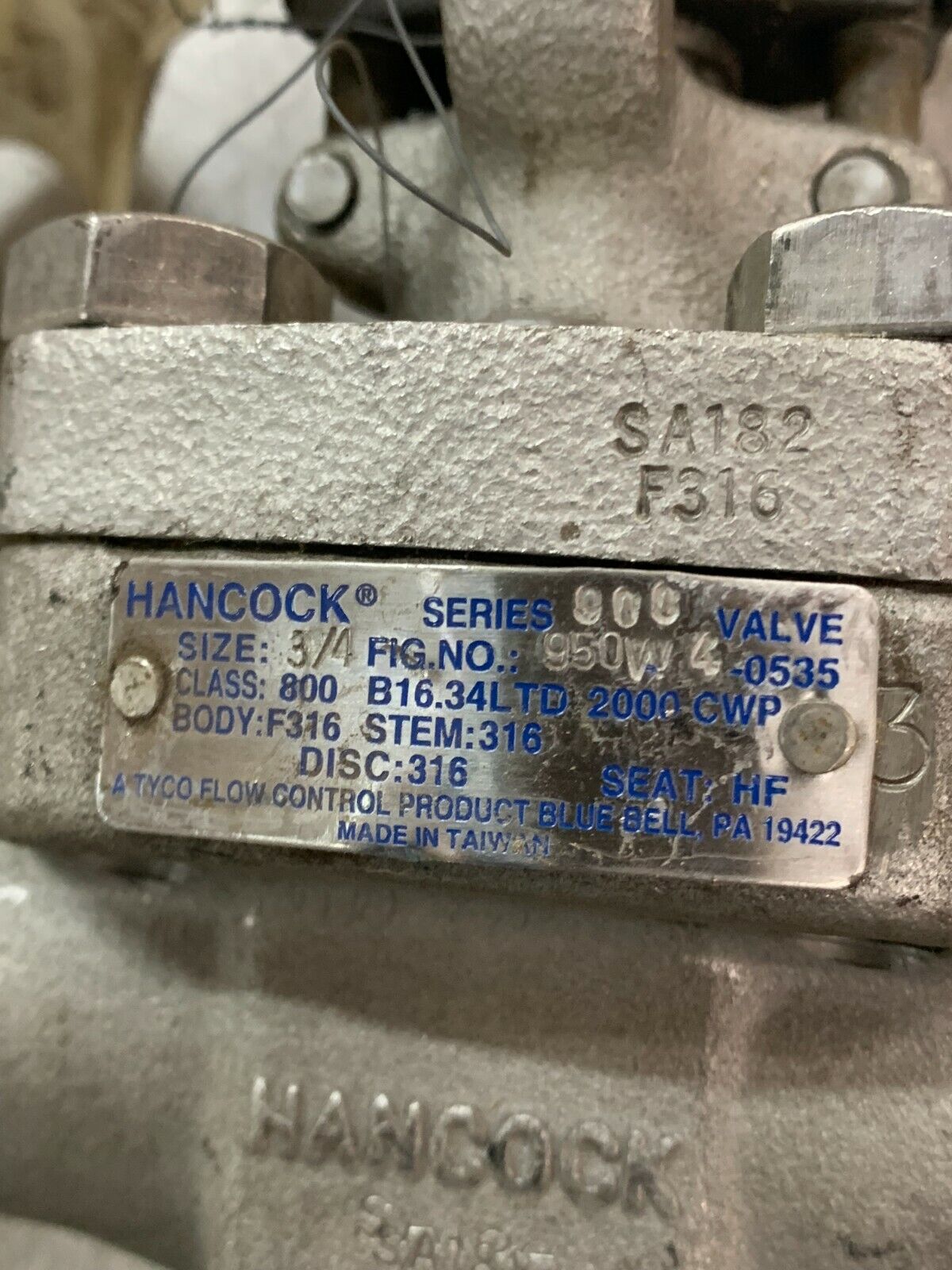 HANCOCK 3/4" SERIES 900 GATE VALVE 950W4-035 STAINLESS SOCKED WELD B16.34LTD 200