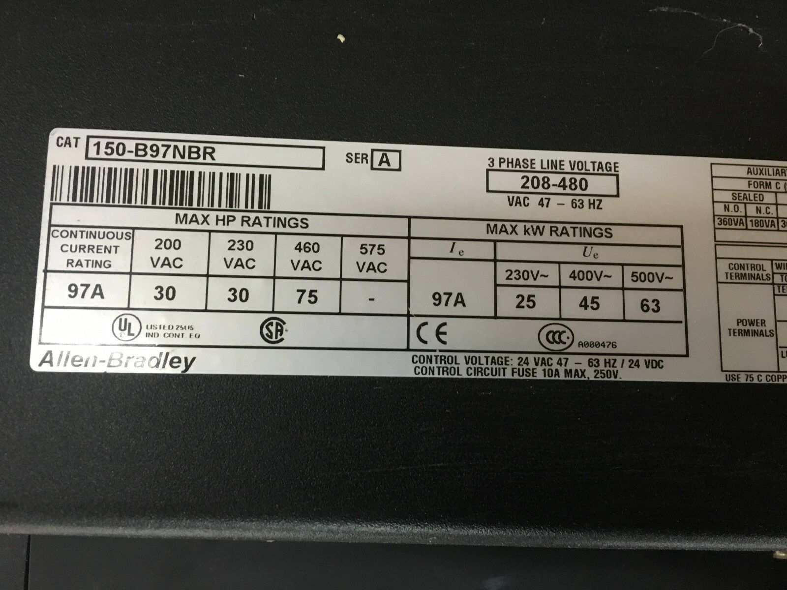 USED ALLEN-BRADLEY SMC DIALOG PLUS 75HP SMART MOTOR CONTROLLER 150-B97NBR