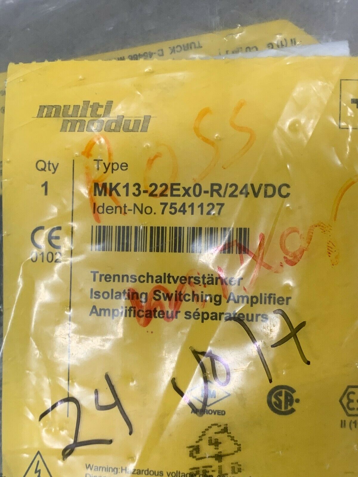 NEW IN PACKAGE TURCK ISOLATING SWITCHING AMPLIFIER MK13-22EX0-R/24VDC