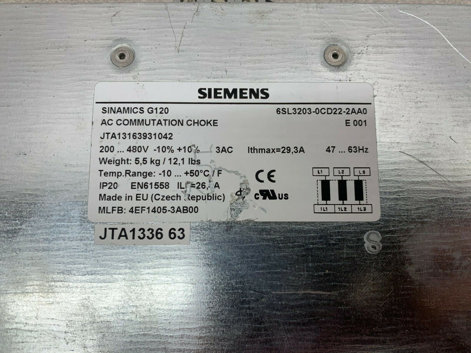 USED Siemens SINAMICS G120 AC Commutation Choke 6SL3202-0CD22-2AA0