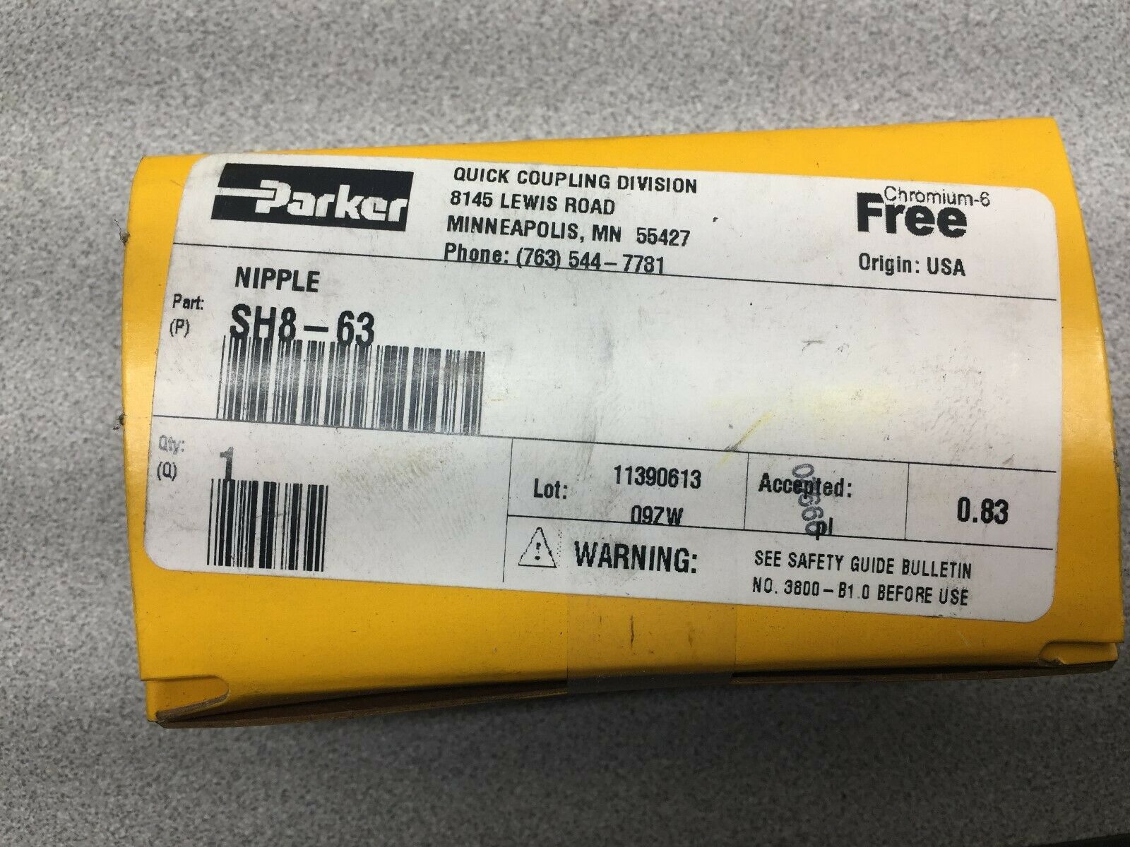 NEW IN BOX PARKER 1" SS QUICK COUPLING NIPPLE S8-63