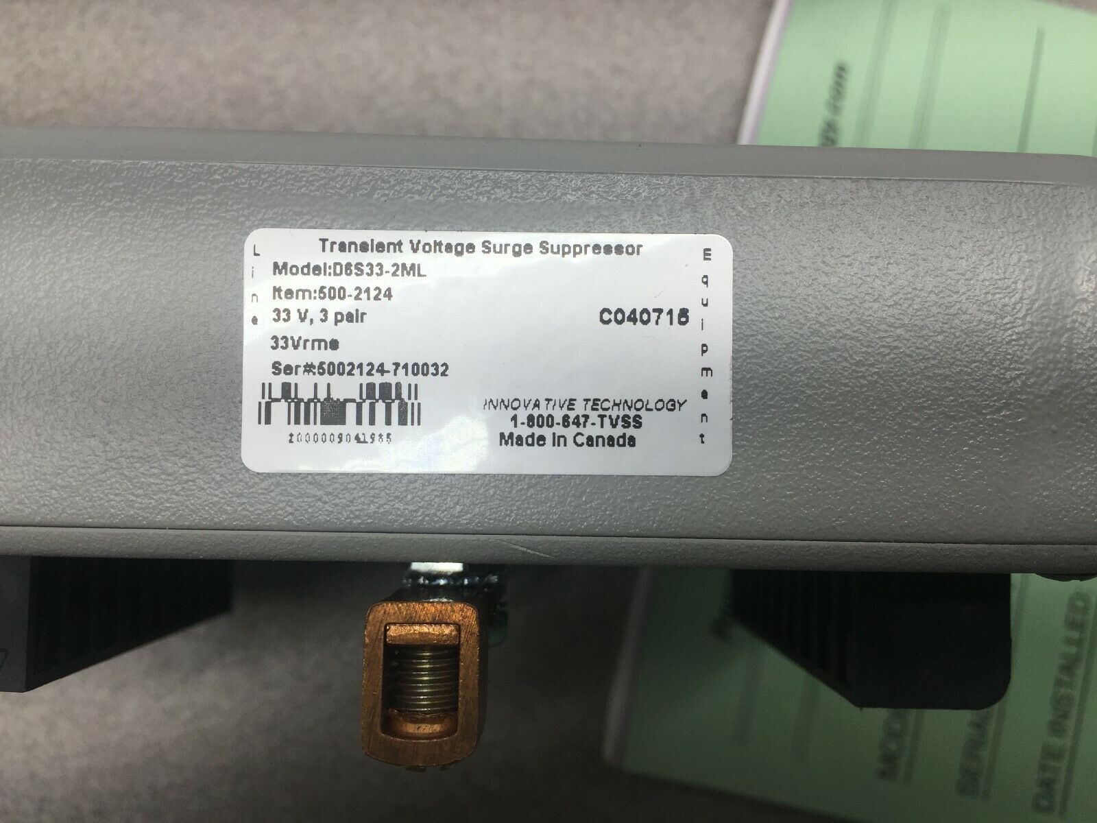 NEW NO BOX INNOVATIVE TECHNOLOGY TRANSIENT VOLTAGE SURGE SUPPRESSOR D6S33-2ML