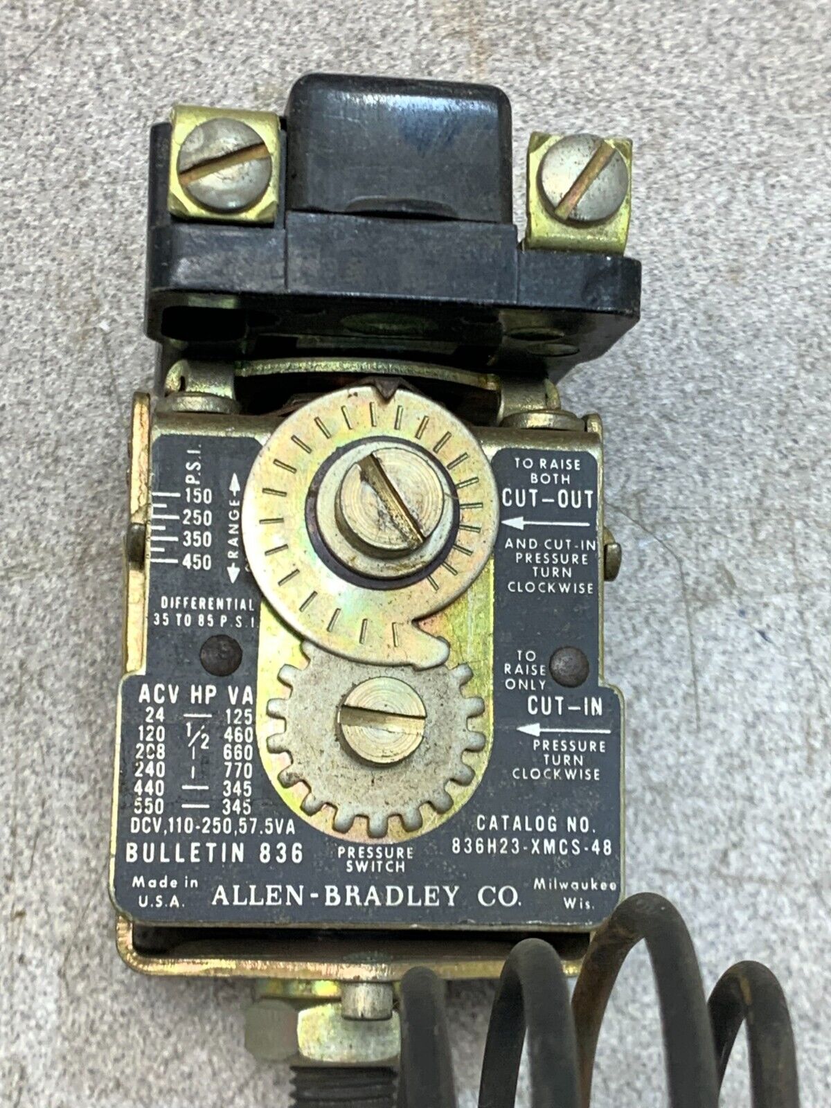 USED ALLEN-BRADLEY PRESSURE SWITCH 836H23-XMCS-48