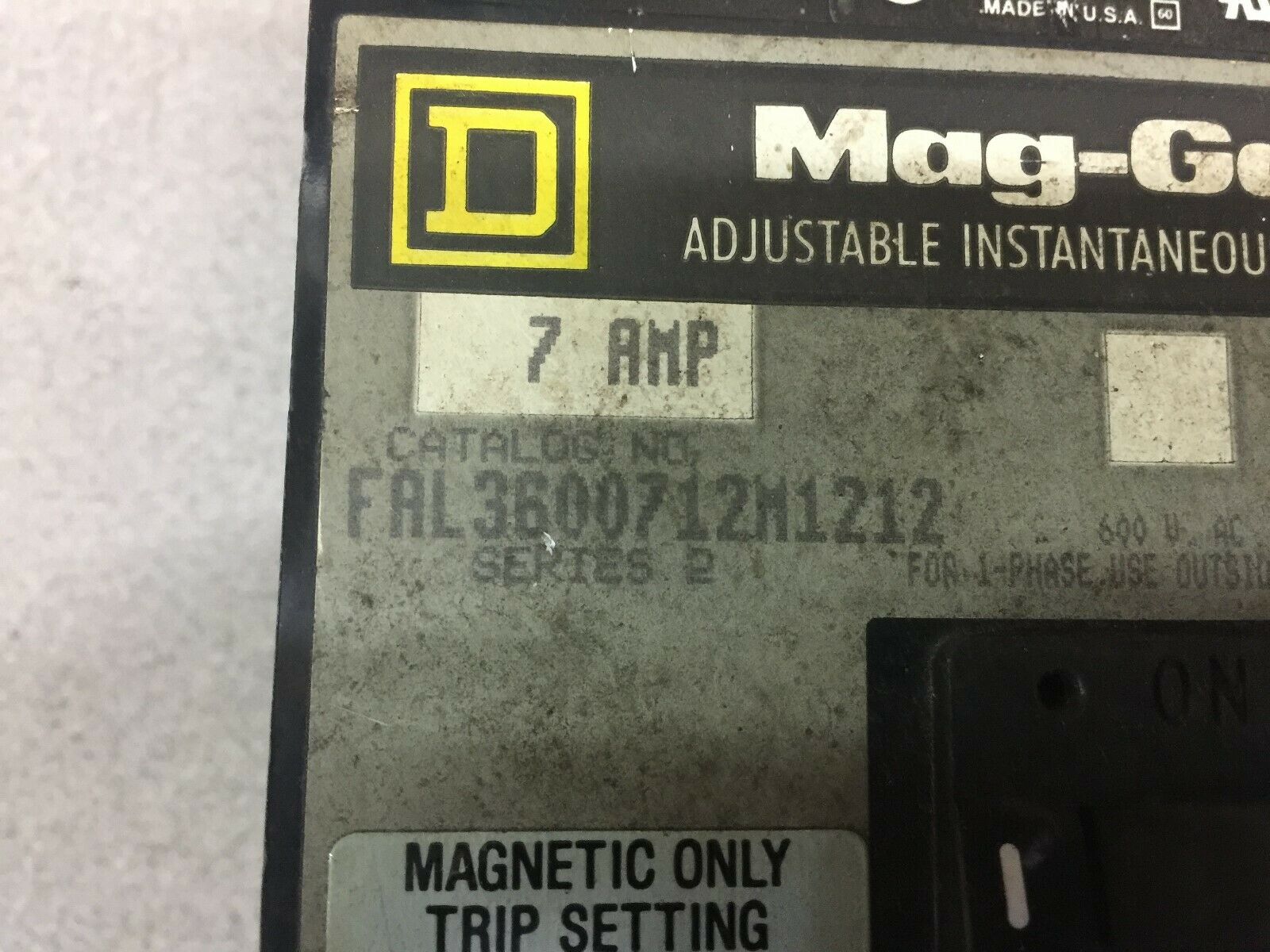 USED SQUARE D 7AMP 3POLE 600VAC MAG-GARD BREAKER FAL3600712M1212