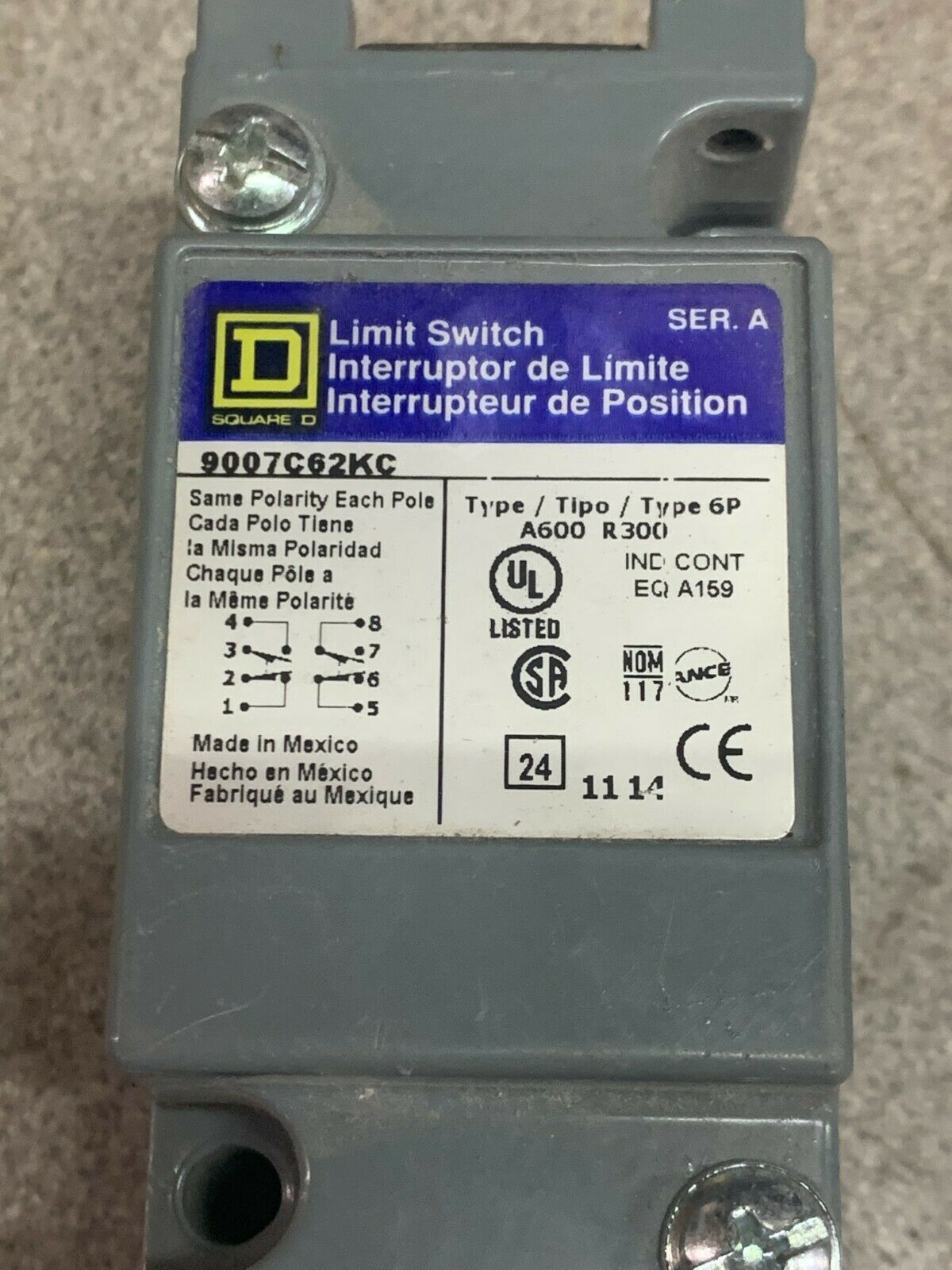 NEW NO BOX SQUARE D LIMIT SWITCH BODY 9007C62KC