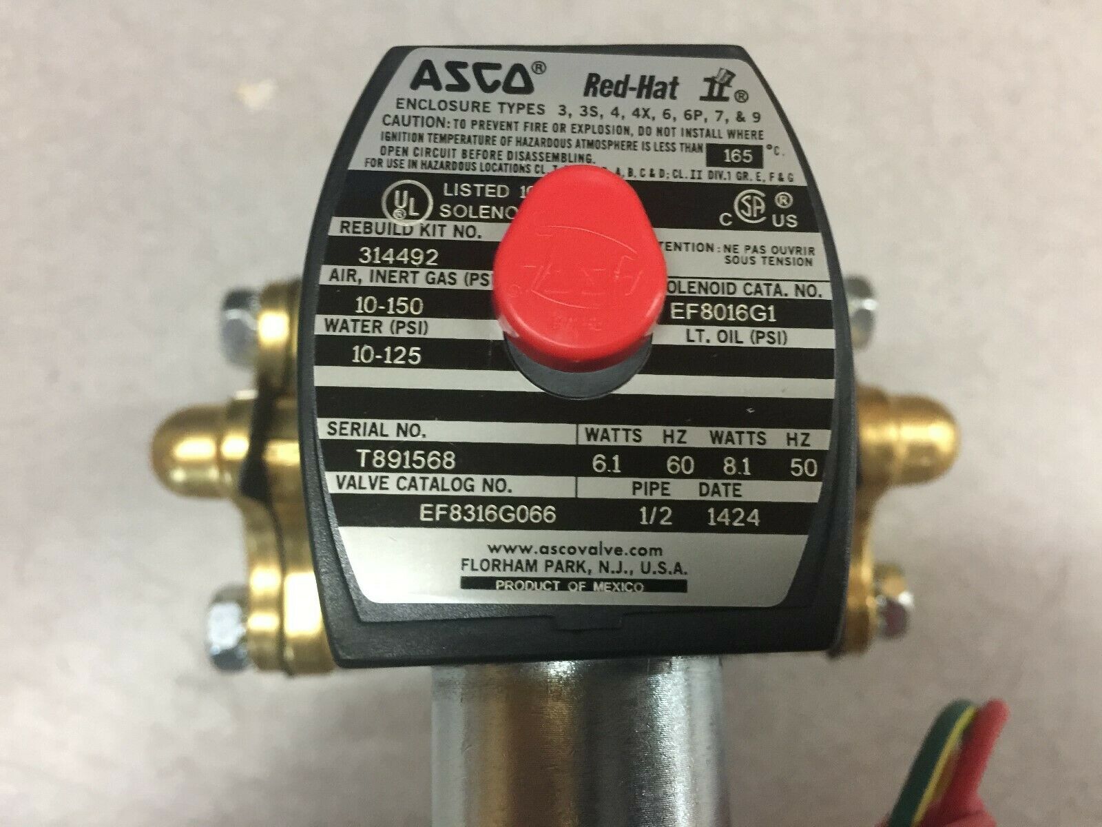 NEW IN BOX ASCO 1/2" 120 VAC 10-150 PSI SOLENOID VALVE EF8316G0066