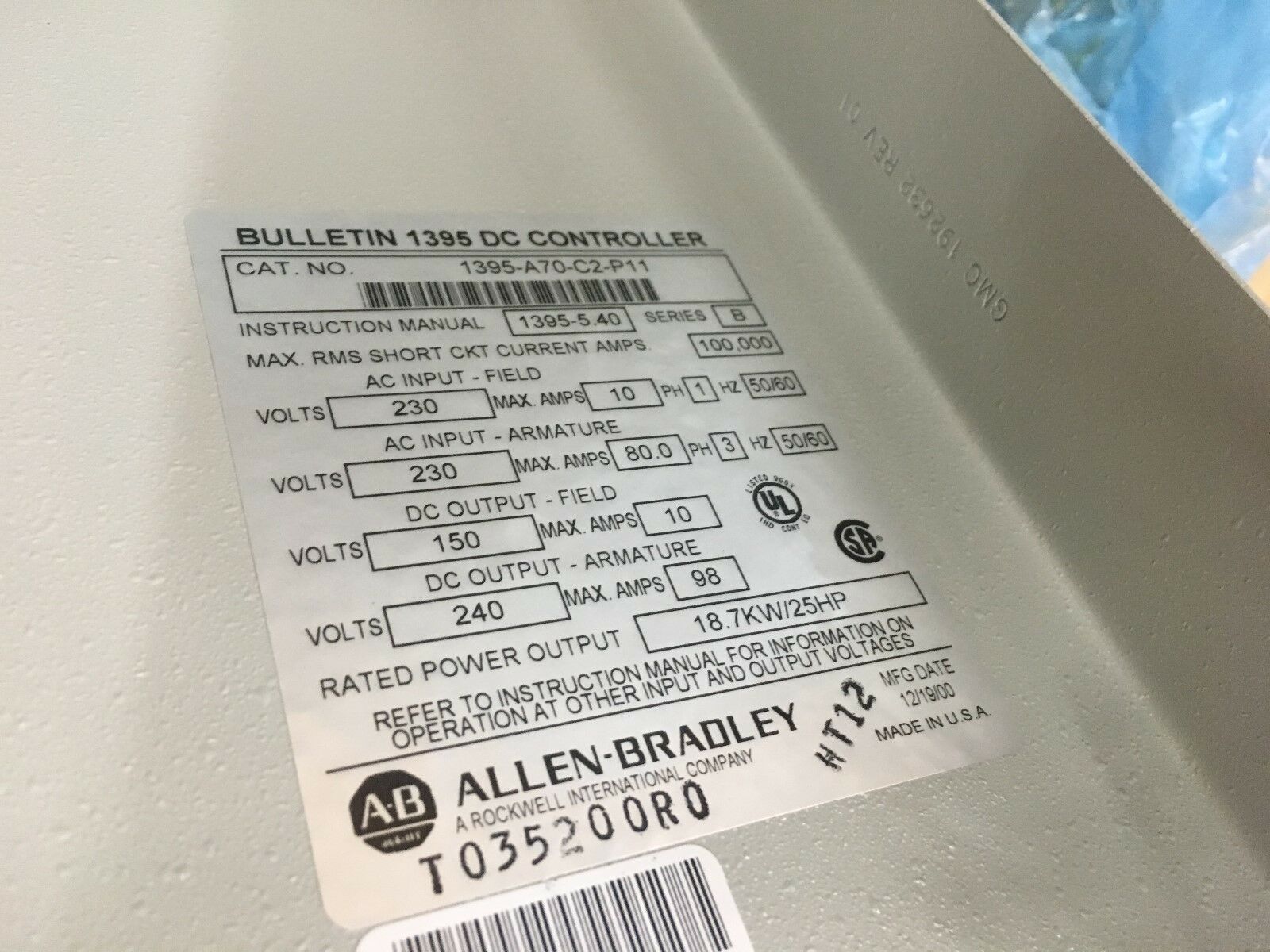 NEW IN BOX ALLEN-BRADLEY 25HP DC DRIVE 1395-A70-C2-P11 SERIES B