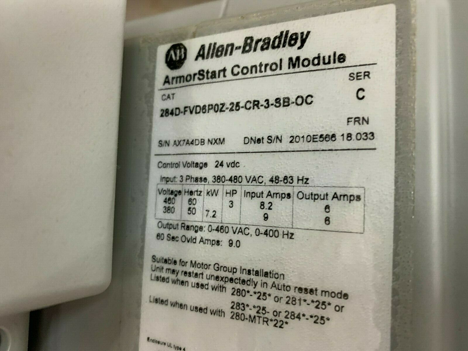 NEW IN BOX ALLEN-BRADLEY ARMORSTART DRIVE AND BASE 284D-FVD6P0Z-25-CR-3-SB-OC