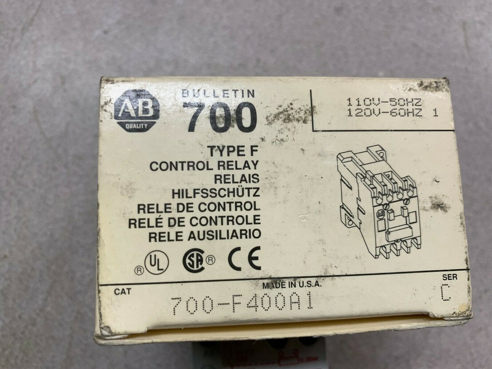 NEW IN BOX ALLEN-BRADLEY CONTROL RELAY 700-F400A1 SERIES C WITH 199-FIMZ24