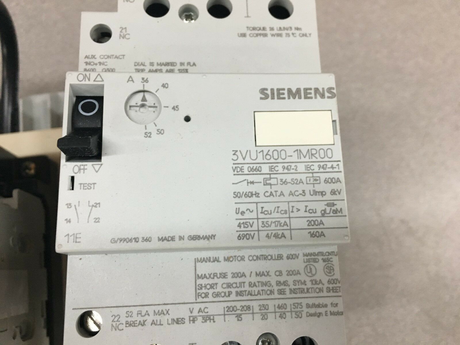 NEW NO BOX SIEMENS REVERSING STARTER MODULAR MOTOR CONTROLLER FBM1646-1MR10P6