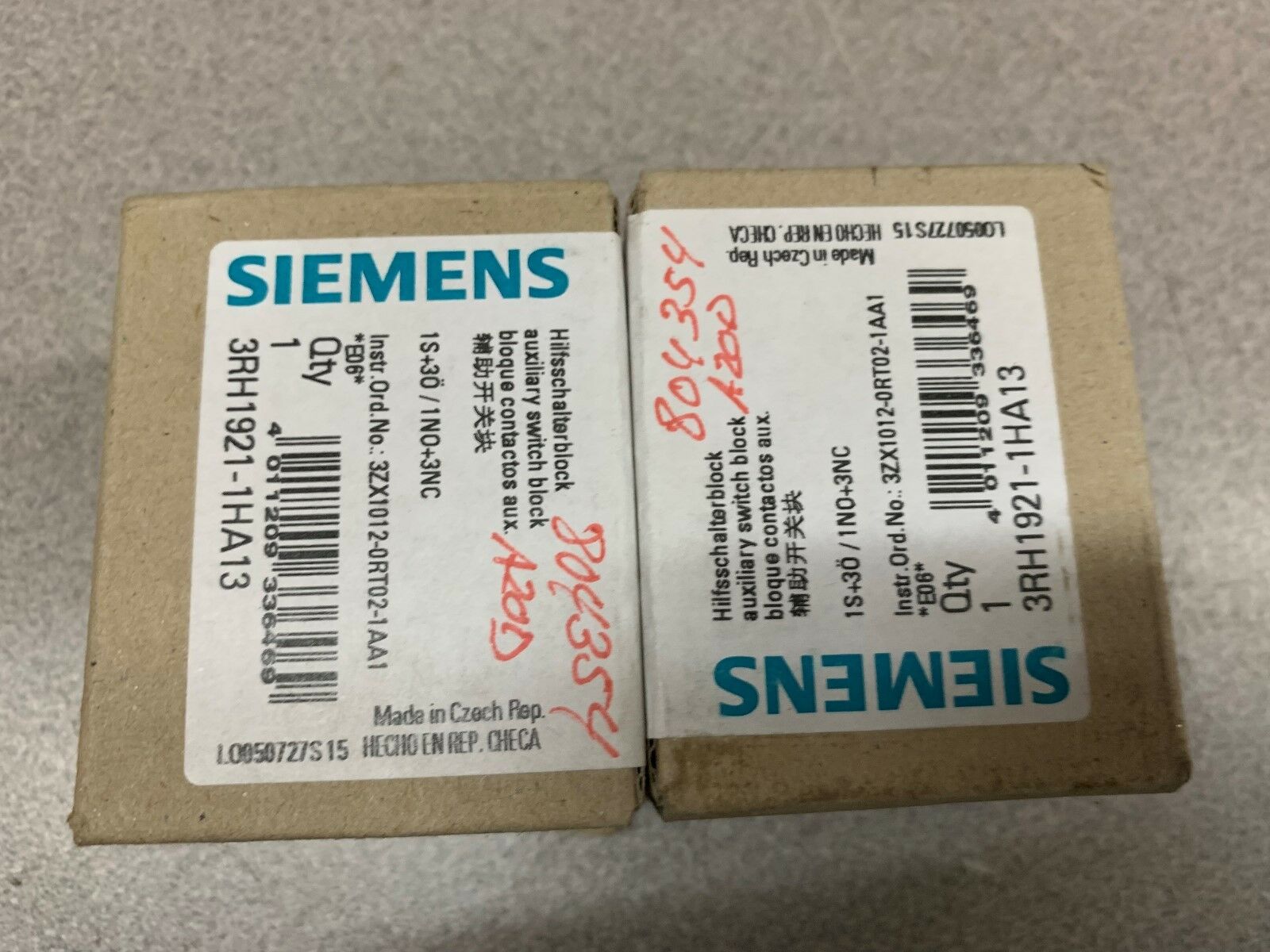 LOT OF 2 NEW IN BOX SIEMENS BLOCK 3RH19210-1HA13